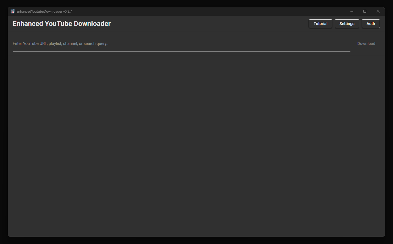 Enhanced YouTube Downloader main interface showing modern Material Design UI with download queue, pause/resume controls, and Netflix-style subtitle options